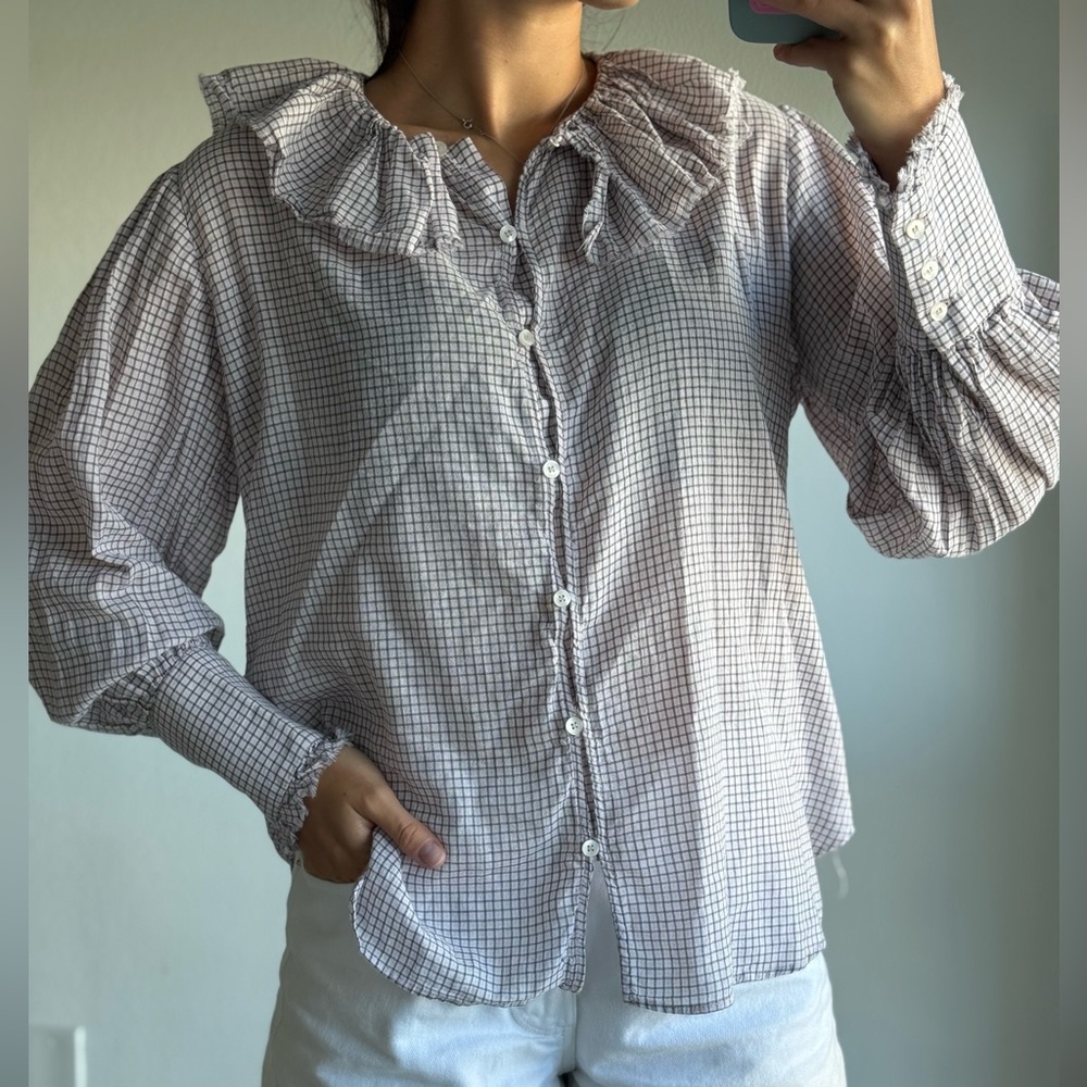 Zara Women's Ruffled Checkered Blouse
